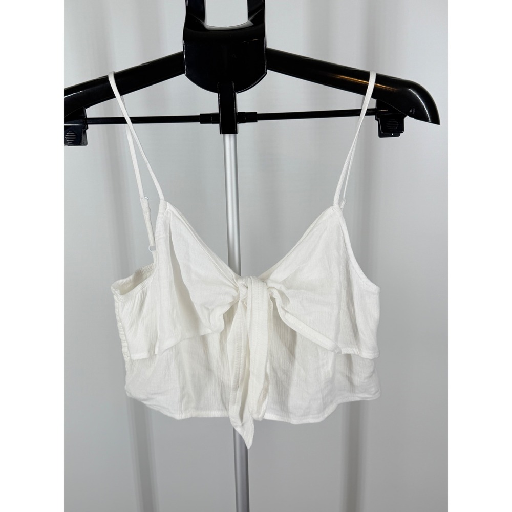 Aerie White Tie Front Crop Top Smocked Back‎ Adjustable Straps Gauze Size Large